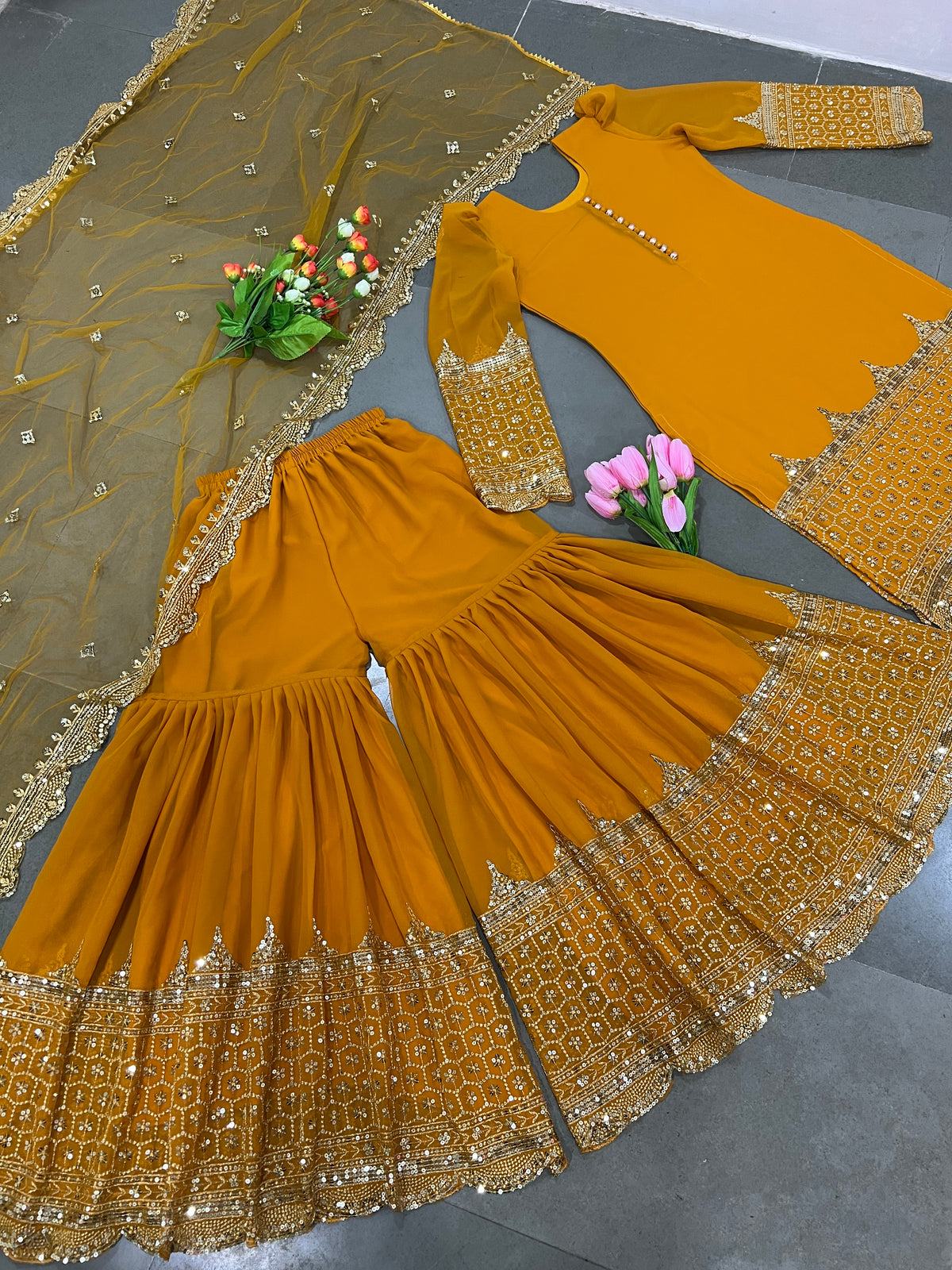 Premium Embroidered Party Wear Sharara Set