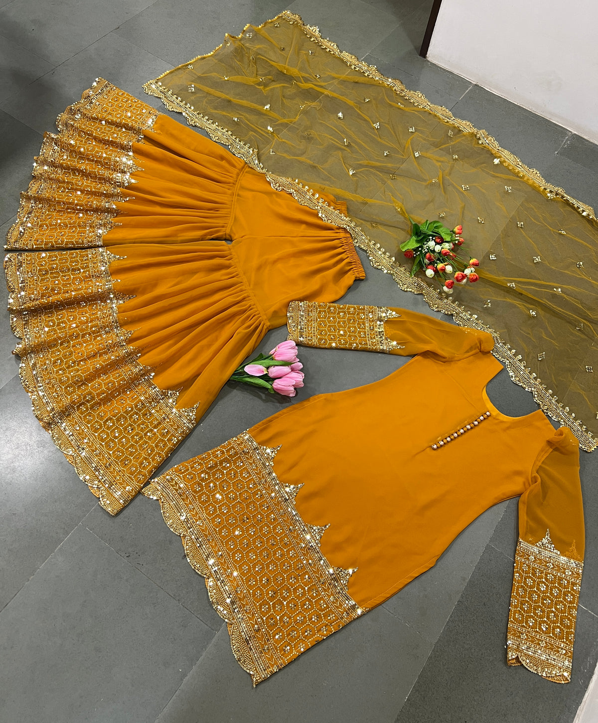 Premium Embroidered Party Wear Sharara Set