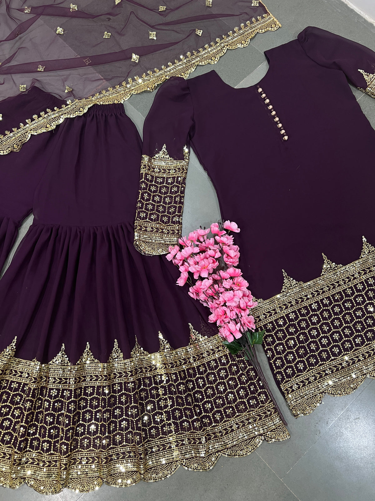 Premium Embroidered Party Wear Sharara Set