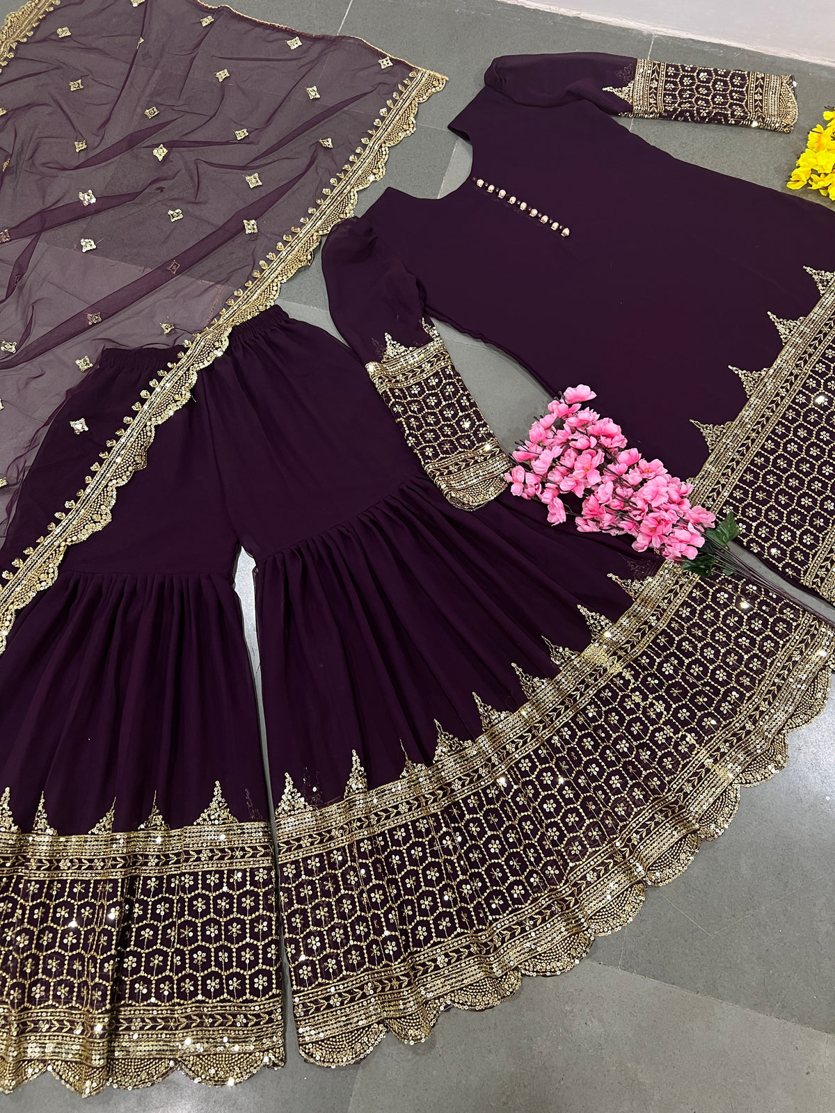 Premium Embroidered Party Wear Sharara Set