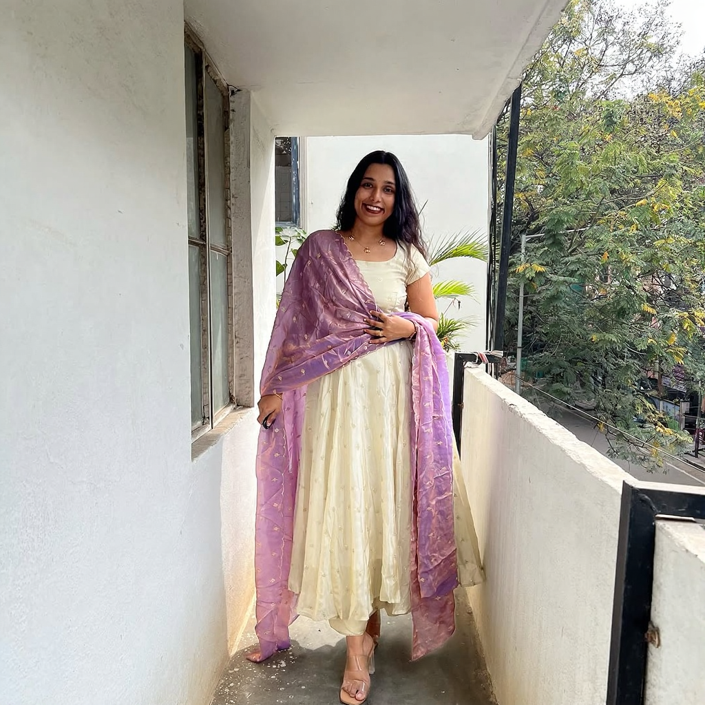 Anarkali Dress with Cream & Lavender Dupatta – Elegant Women’s Ethnic Wear