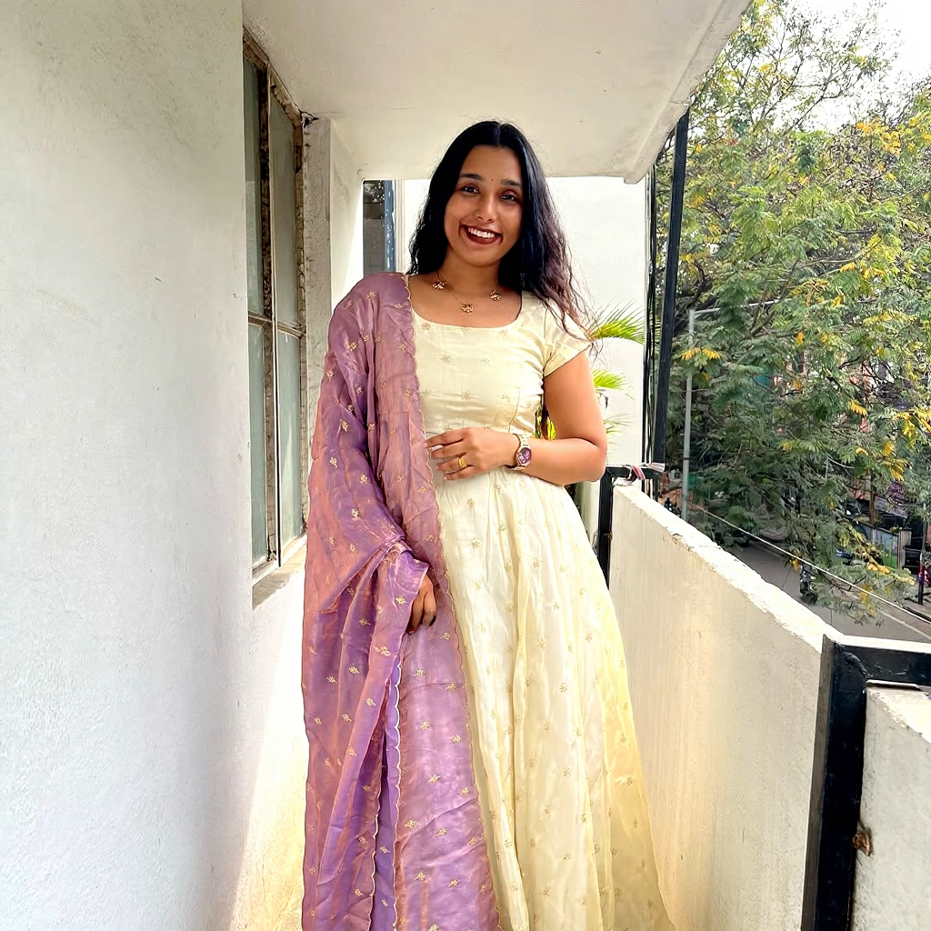 Anarkali Dress with Cream & Lavender Dupatta – Elegant Women’s Ethnic Wear