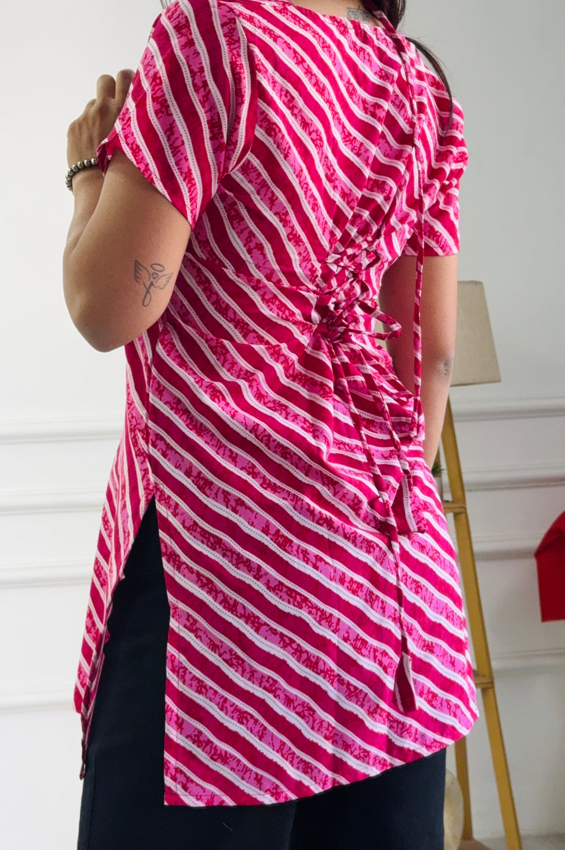 Multi-Wear Kurti Festive Pink & White Stripe - Adjustable Fit