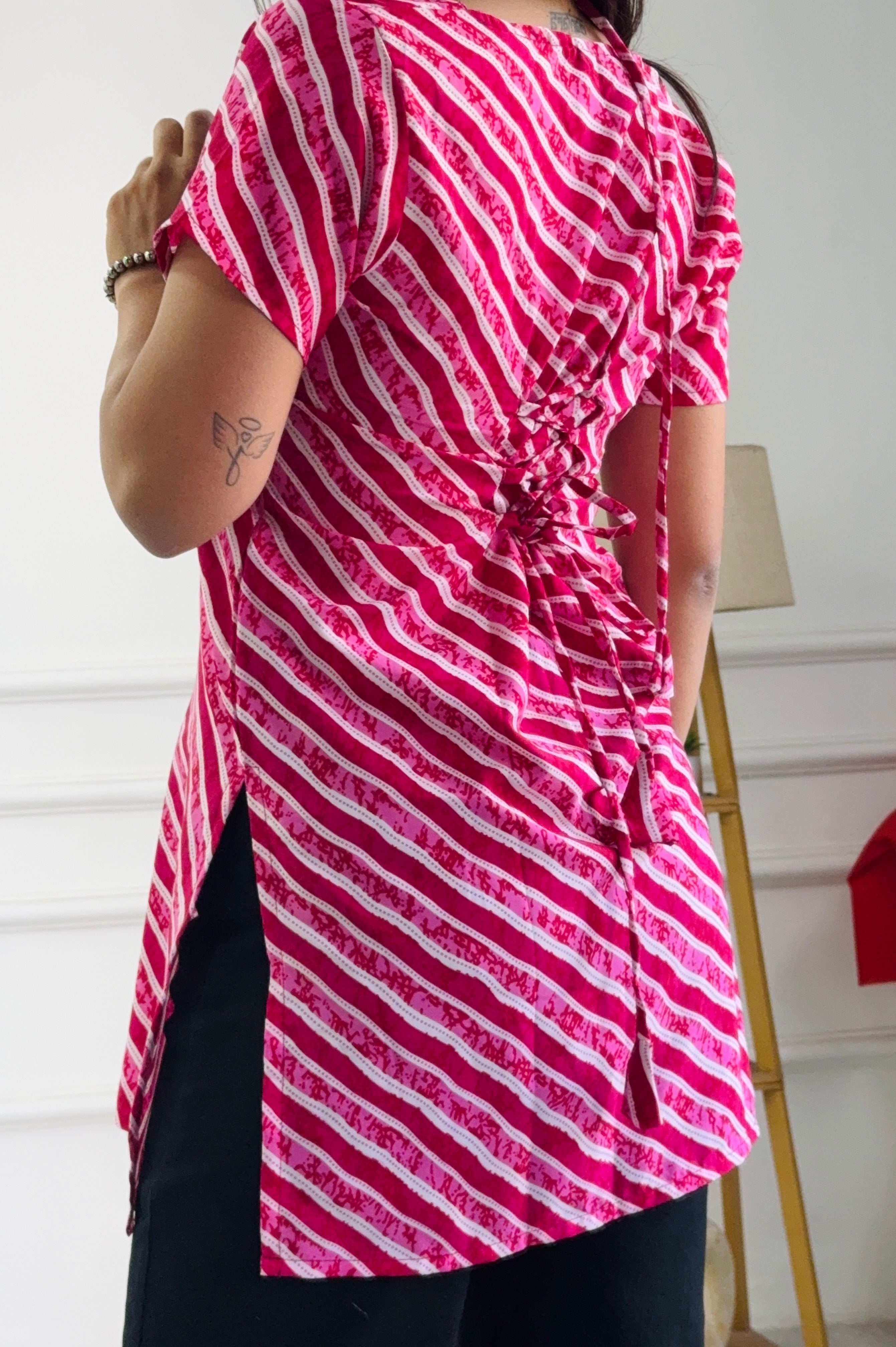 Multi-Wear Kurti Festive Pink & White Stripe - Adjustable Fit