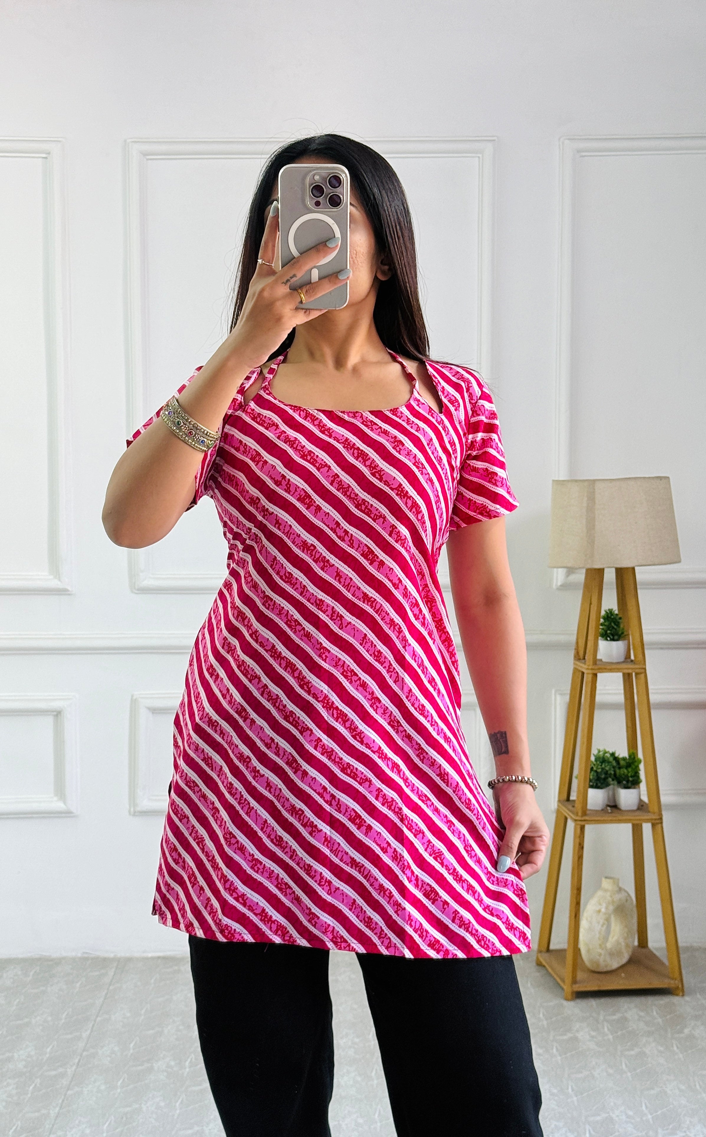 Multi-Wear Kurti Festive Pink & White Stripe - Adjustable Fit