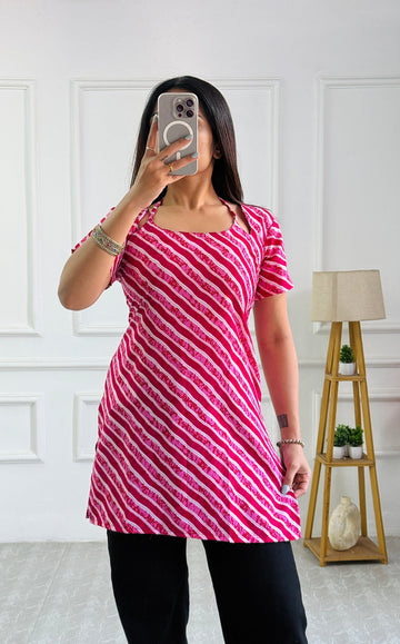 Multi-Wear Kurti Festive Pink & White Stripe - Adjustable Fit