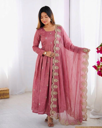 Designer Gold Crush Silk Heavy Embroidered Gown Set