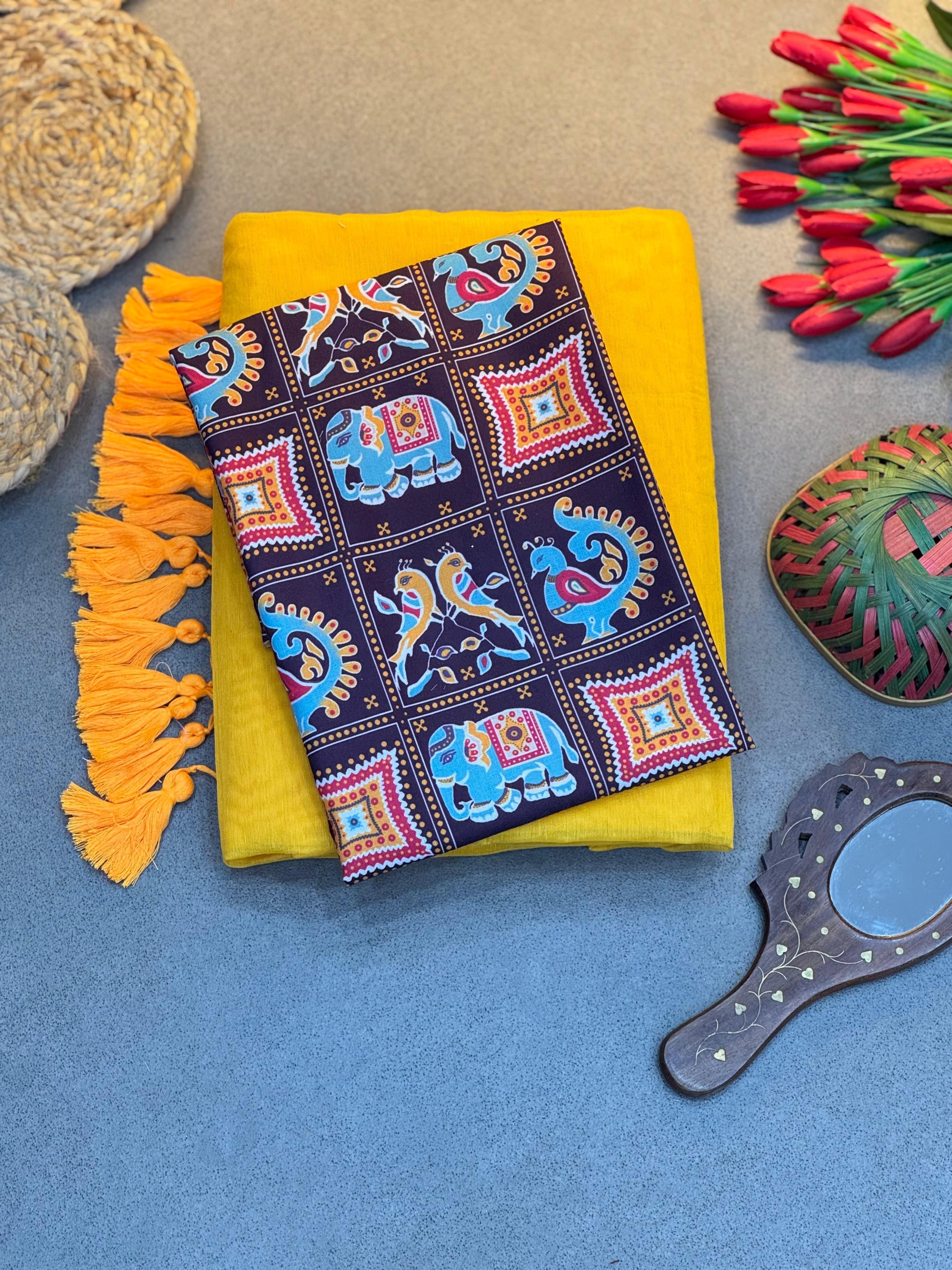 Modal Chanderi Saree with Blouse Combo & Stylish Fancy Work