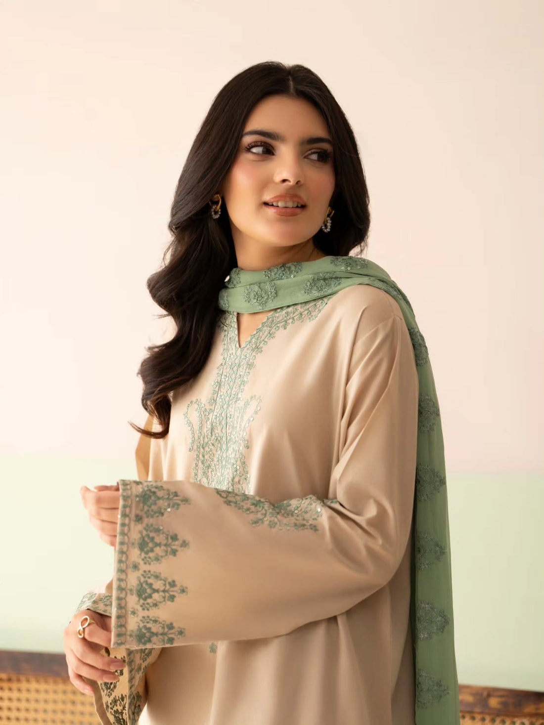 Pure Roman Silk Sequin Work Kurti Palazzo Set