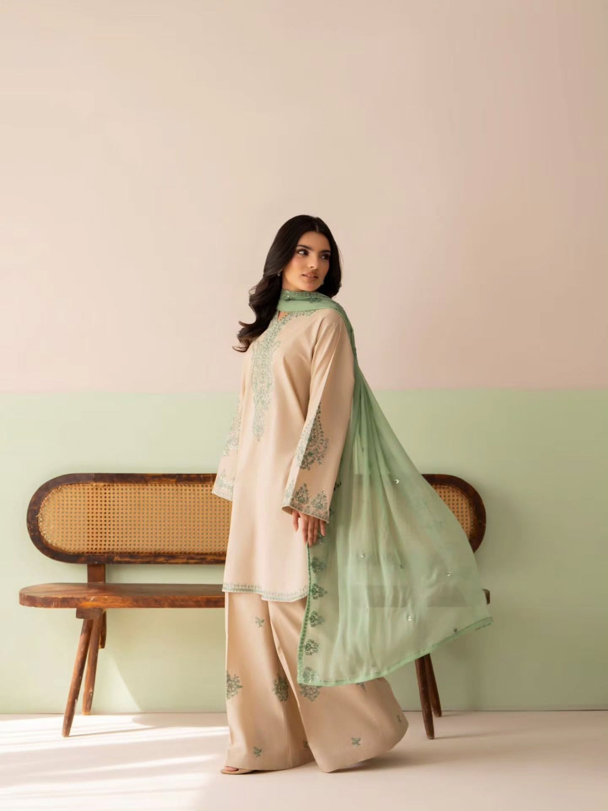 Pure Roman Silk Sequin Work Kurti Palazzo Set