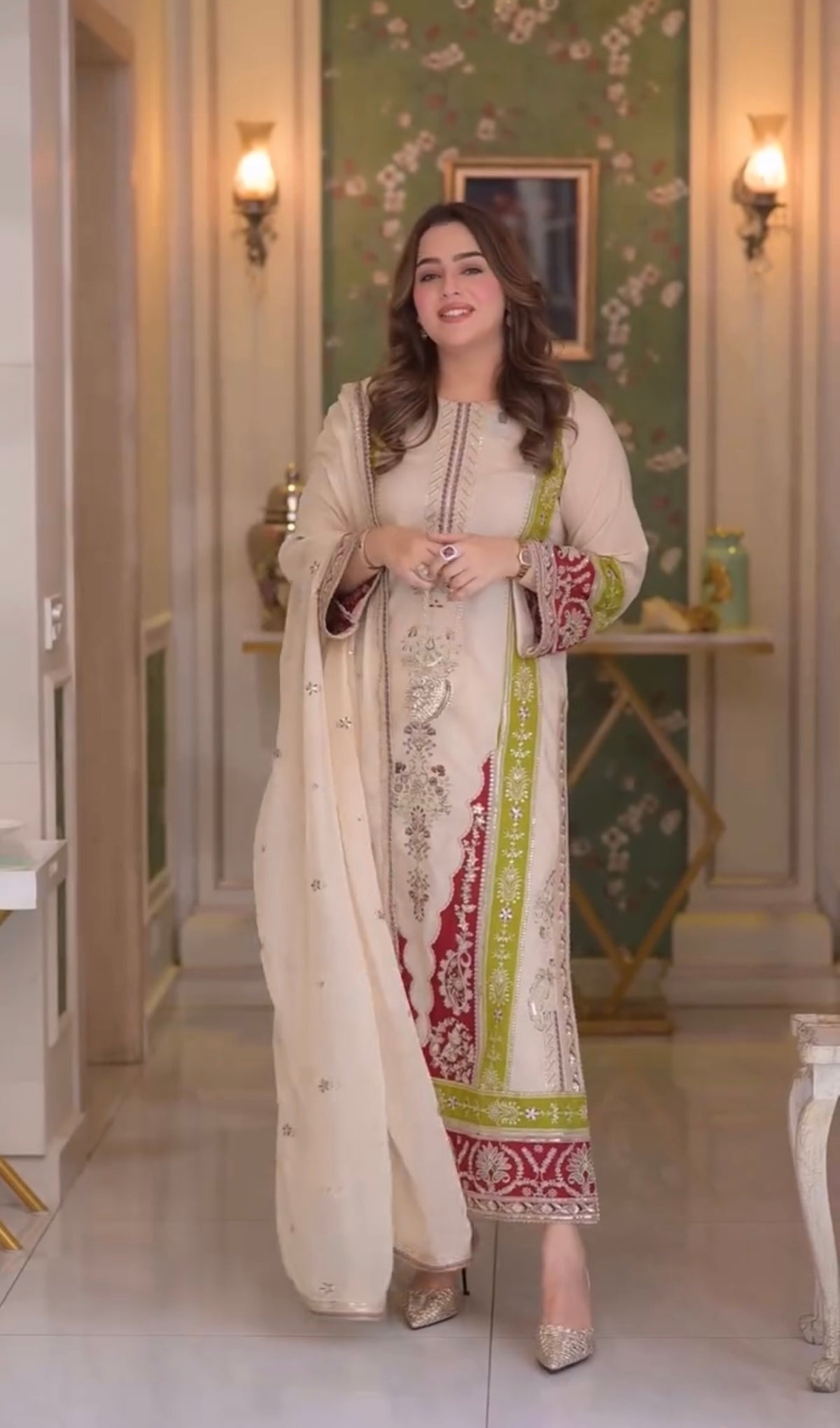 Designer Party Wear Roman Silk Top & Bottom With Dupatta Set