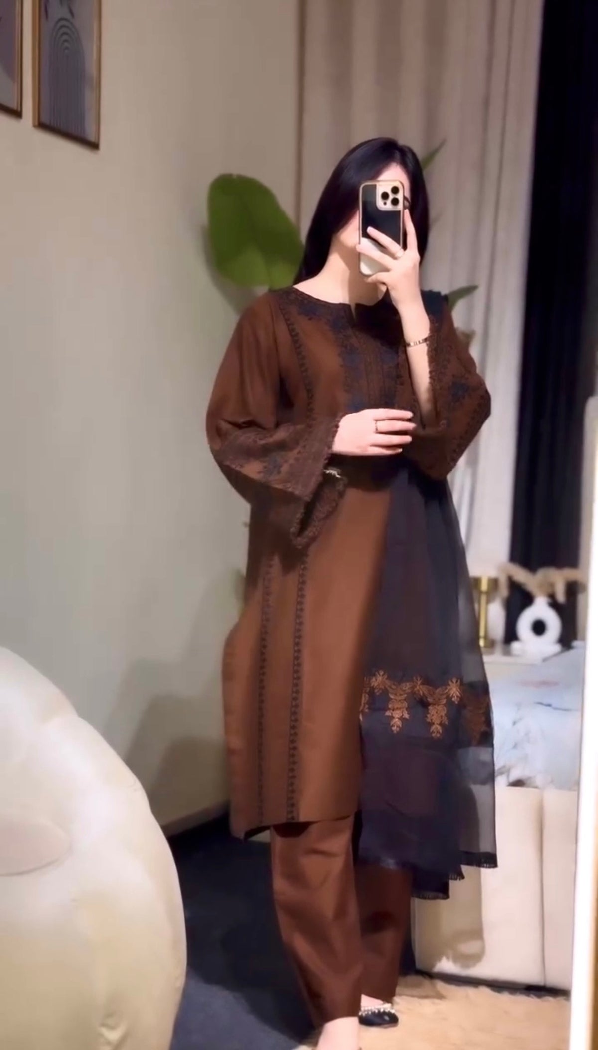 Designer Pure Roman Silk Kurti with GPU Lace Bell Sleeves & Embroidered Georgette Dupatta