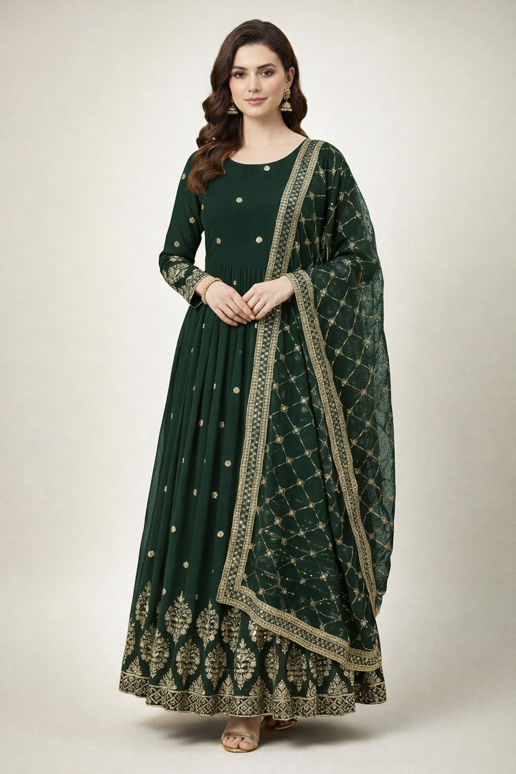 Designer Faux Georgette Heavy Embroidered Gown
