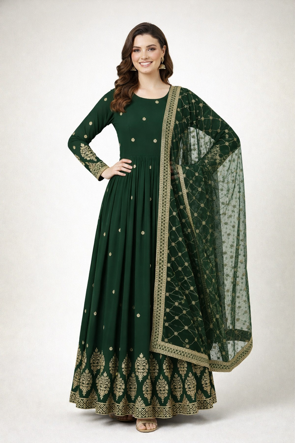 Designer Faux Georgette Heavy Embroidered Gown