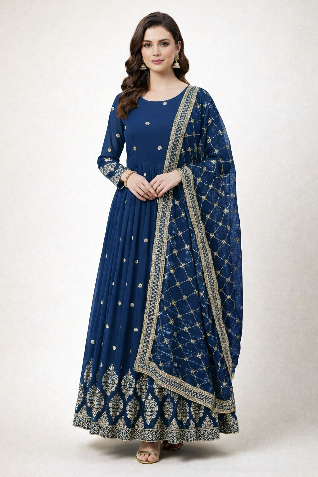 Designer Faux Georgette Heavy Embroidered Gown