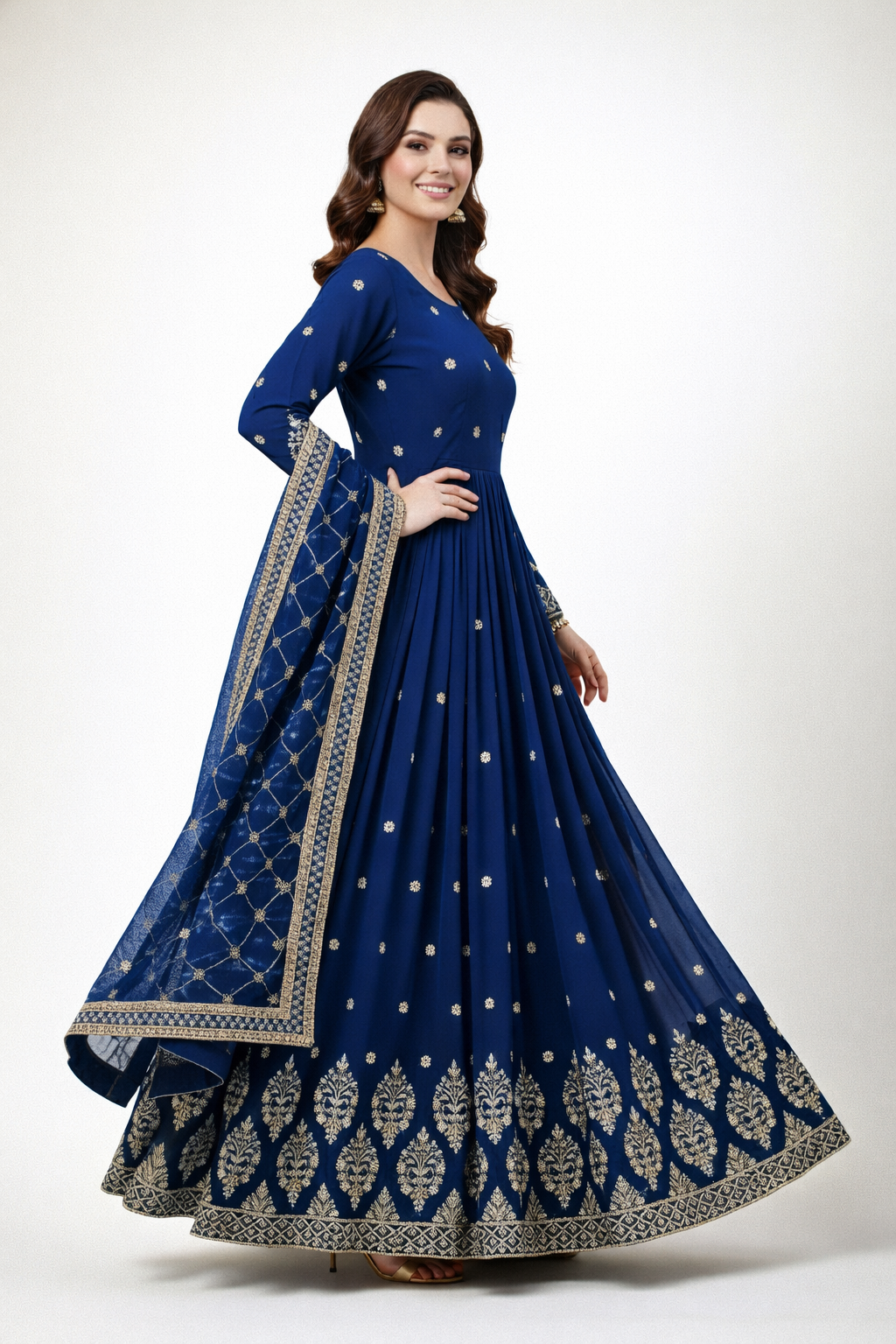 Designer Faux Georgette Heavy Embroidered Gown