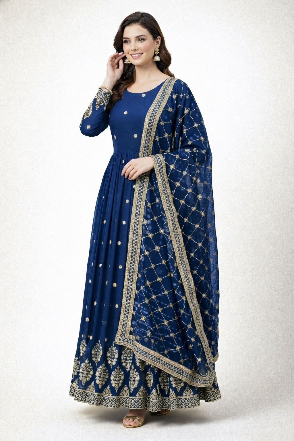 Designer Faux Georgette Heavy Embroidered Gown
