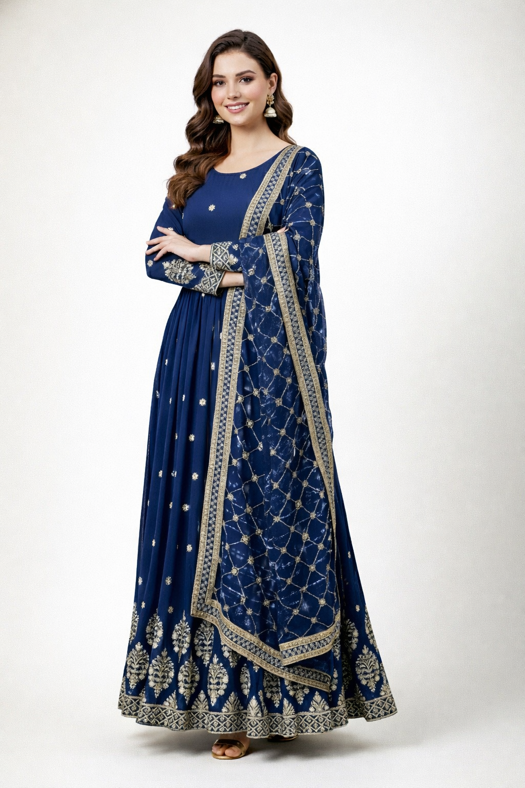 Designer Faux Georgette Heavy Embroidered Gown