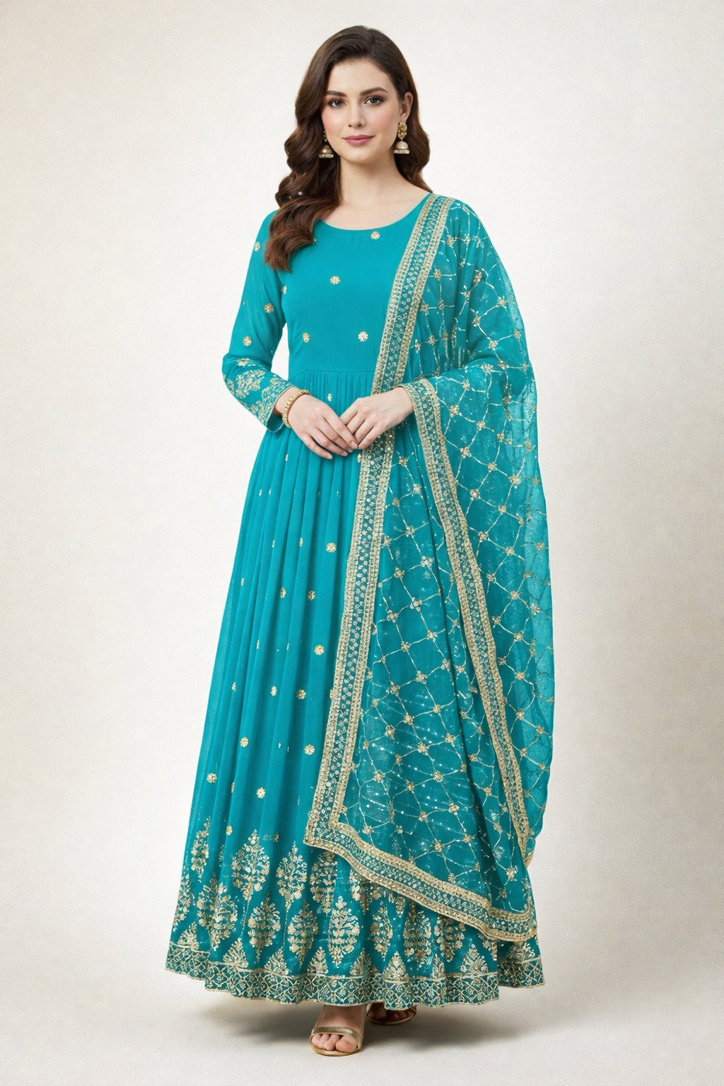 Designer Faux Georgette Heavy Embroidered Gown