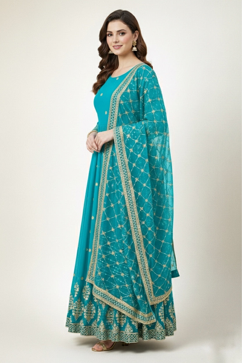 Designer Faux Georgette Heavy Embroidered Gown