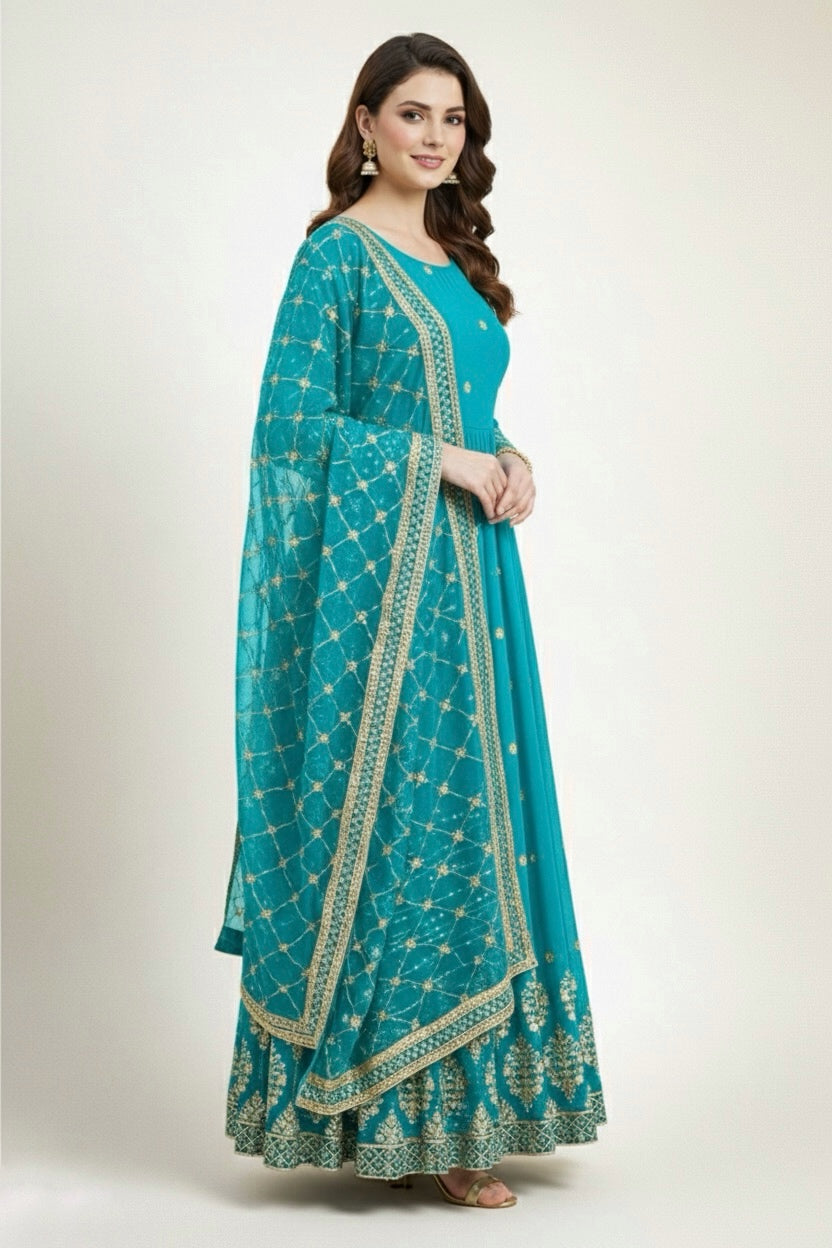 Designer Faux Georgette Heavy Embroidered Gown