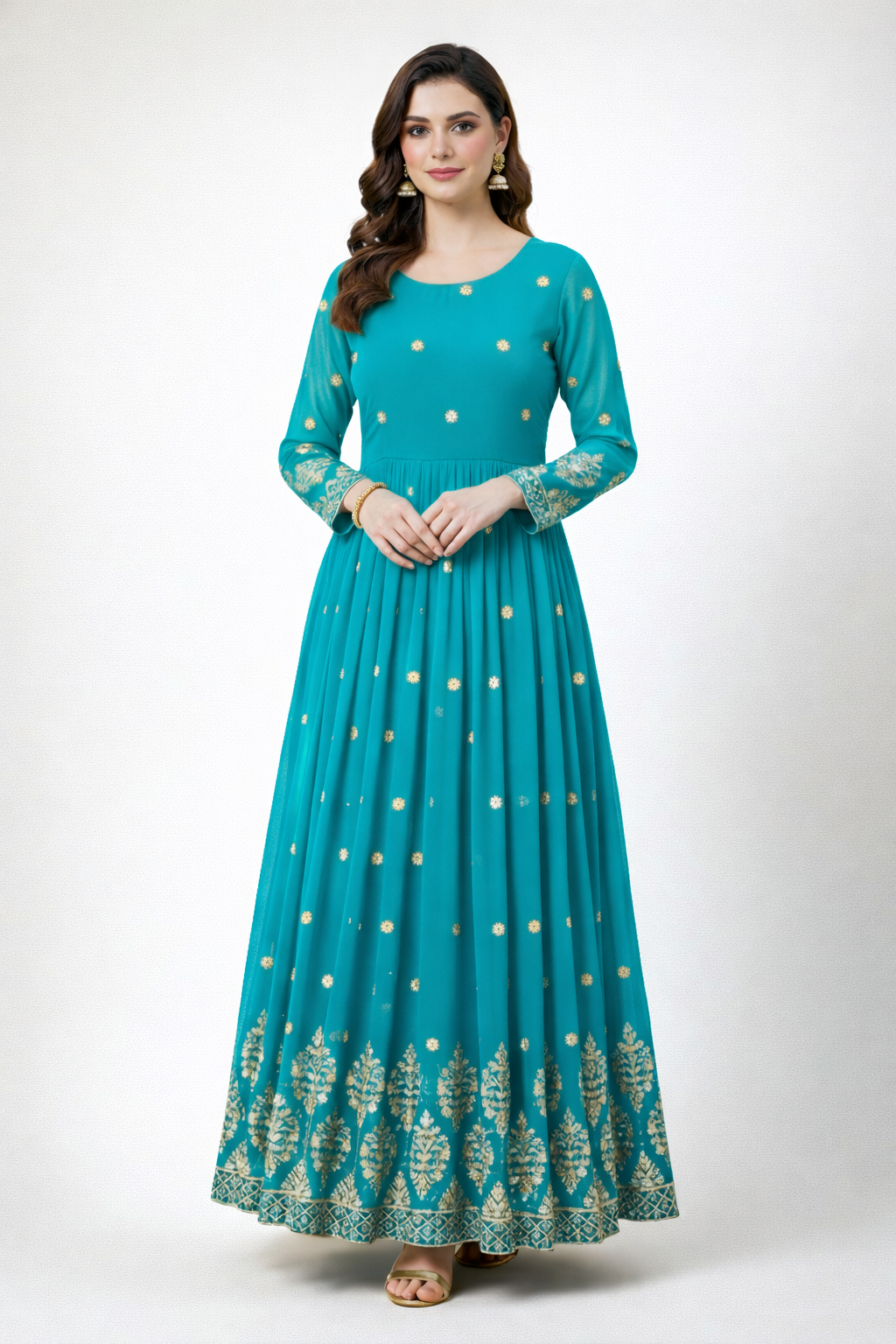 Designer Faux Georgette Heavy Embroidered Gown