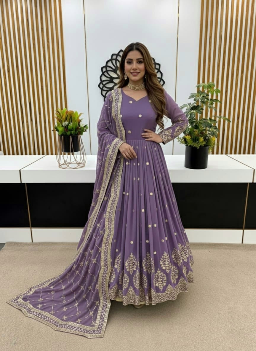 Designer Faux Georgette Heavy Embroidered Gown