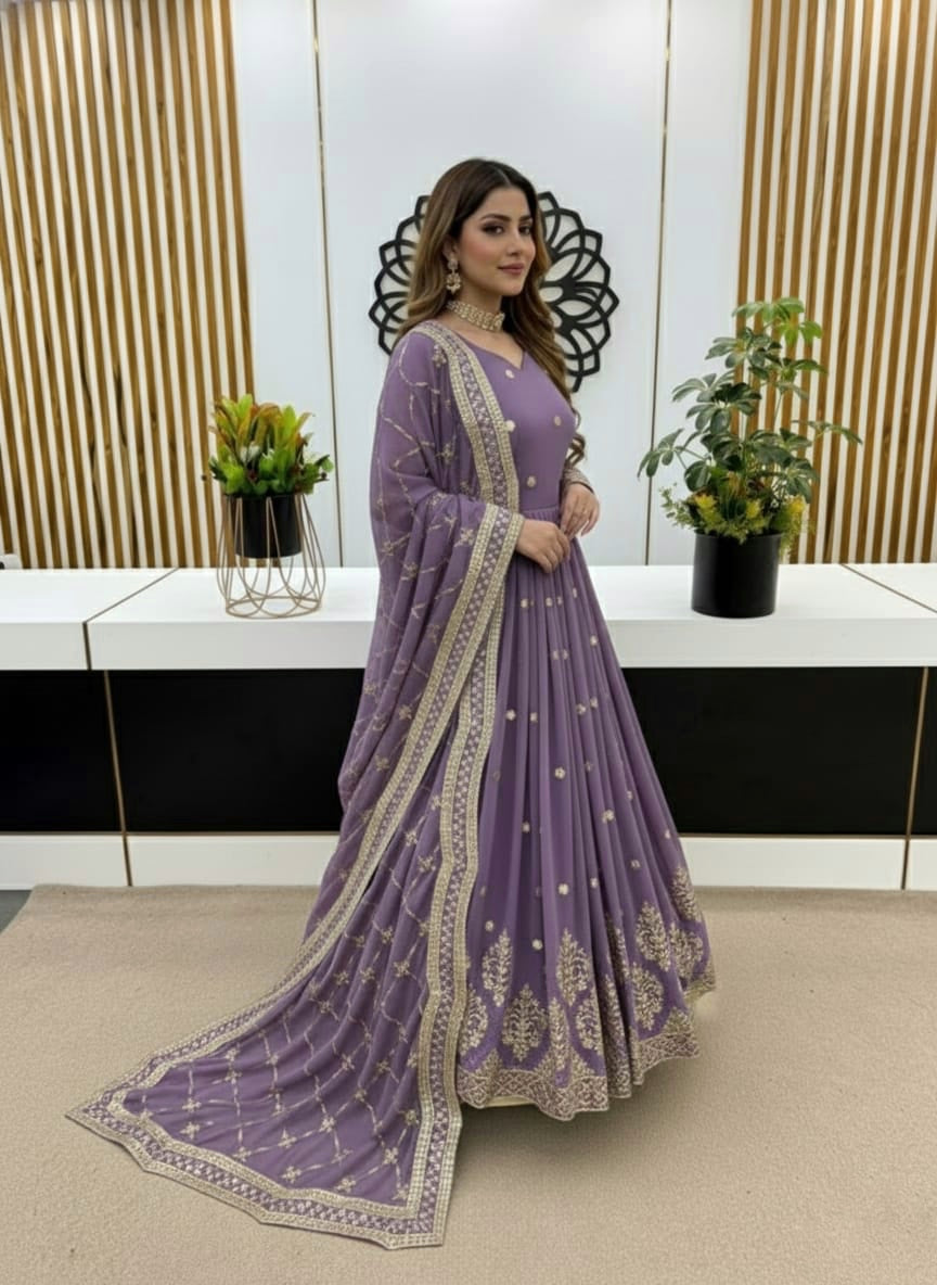 Designer Faux Georgette Heavy Embroidered Gown