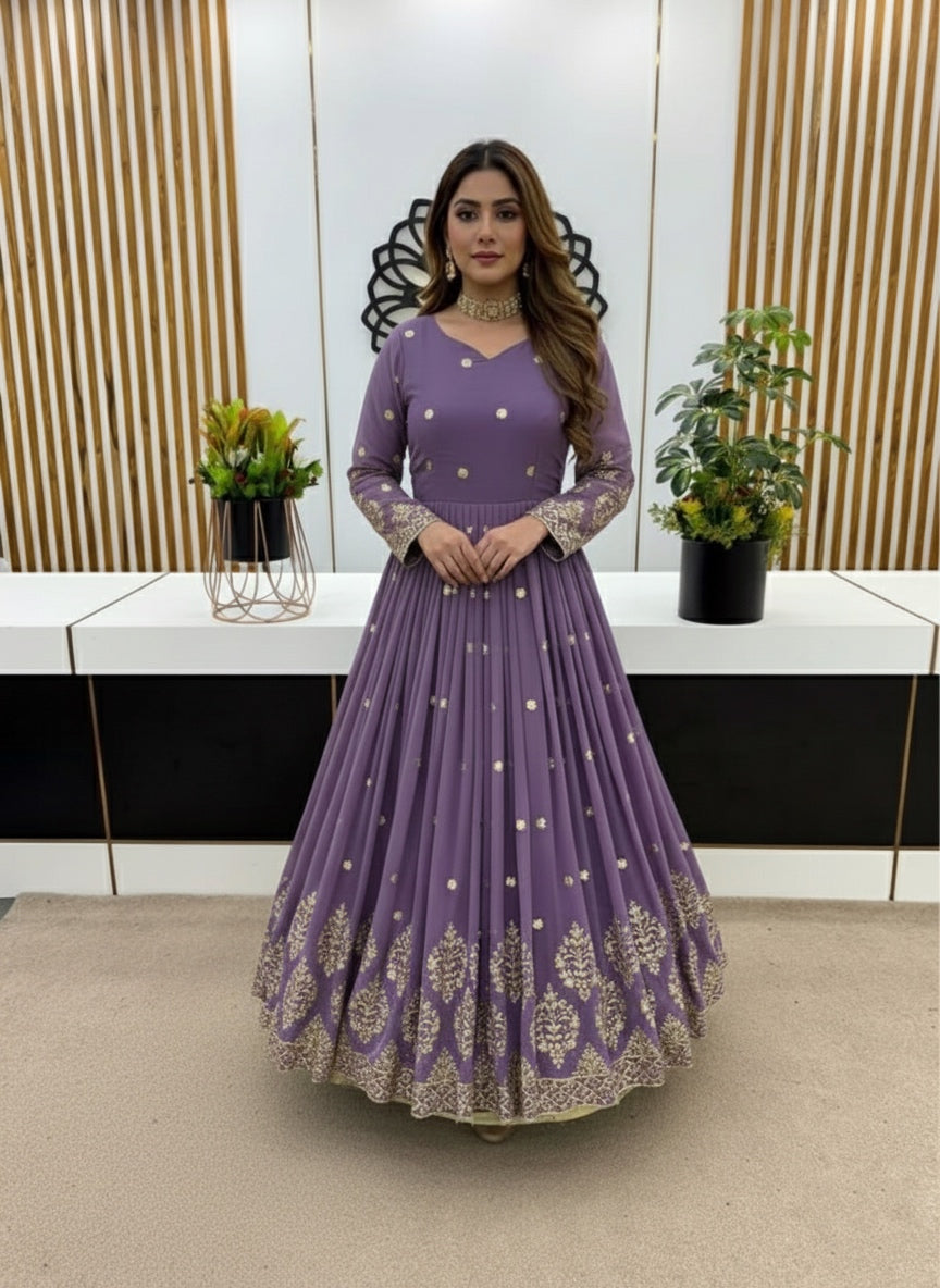 Designer Faux Georgette Heavy Embroidered Gown