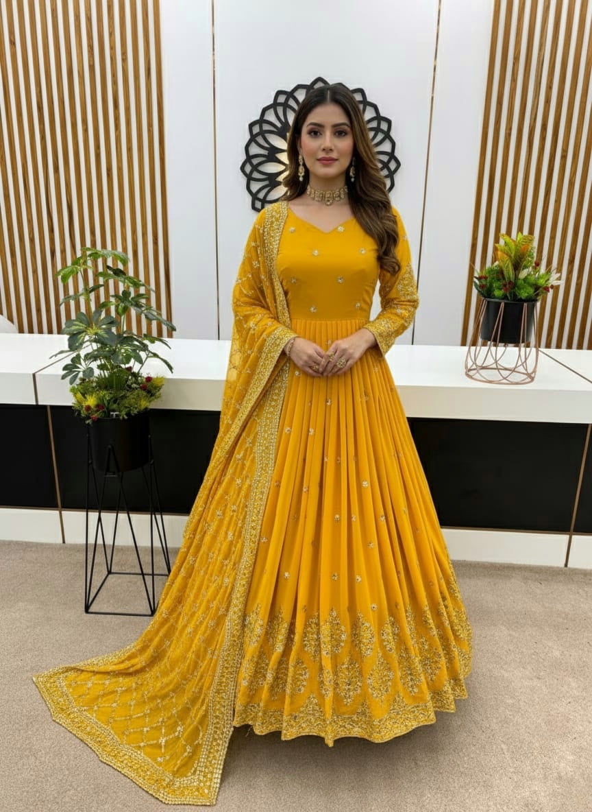 Designer Faux Georgette Heavy Embroidered Gown