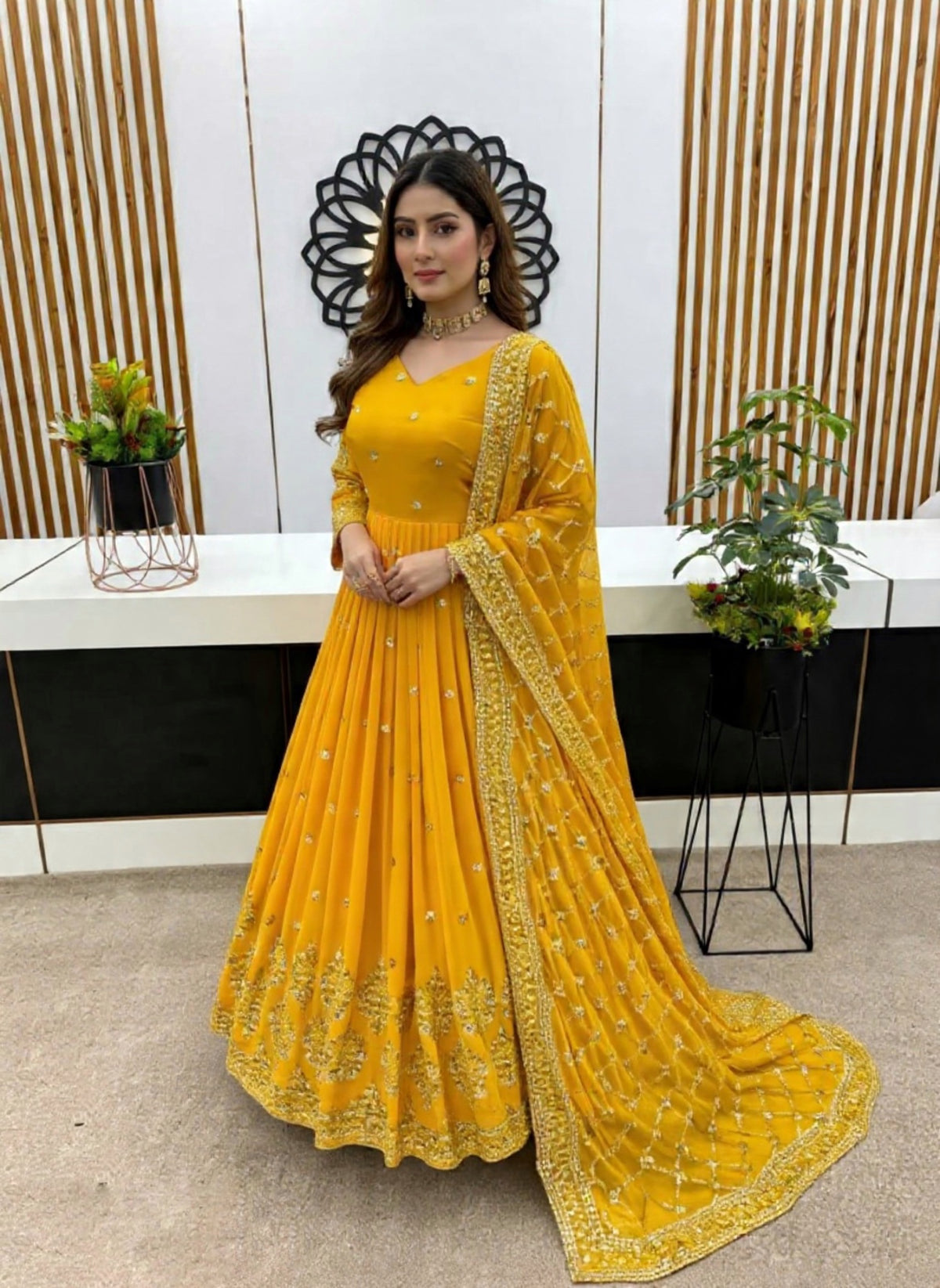 Designer Faux Georgette Heavy Embroidered Gown