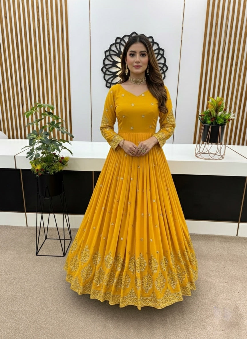 Designer Faux Georgette Heavy Embroidered Gown