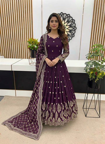 Designer Faux Georgette Heavy Embroidered Gown