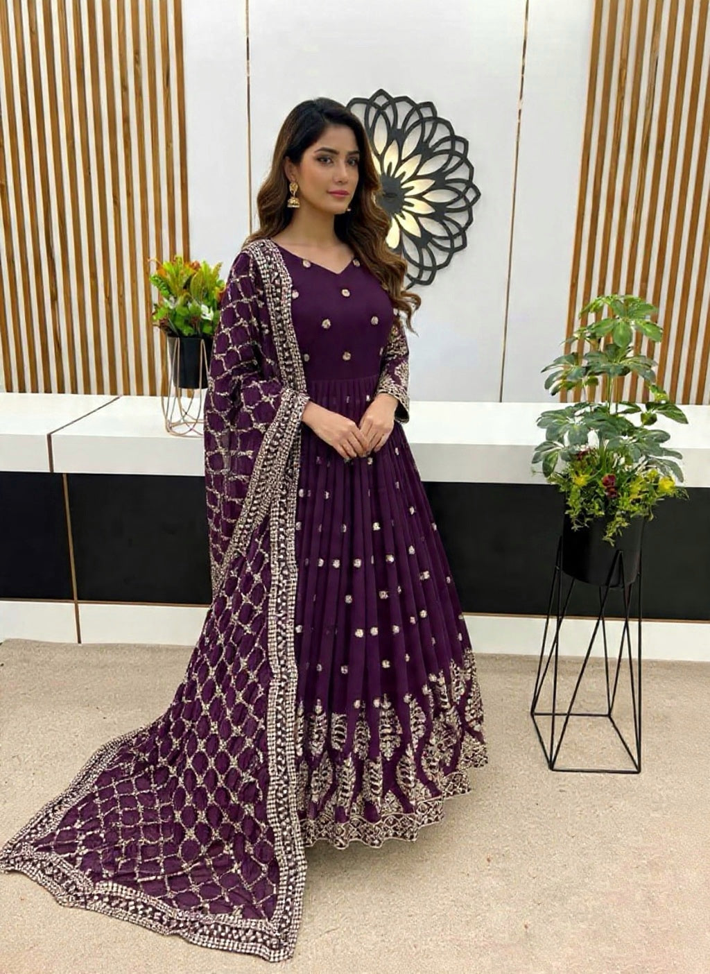 Designer Faux Georgette Heavy Embroidered Gown