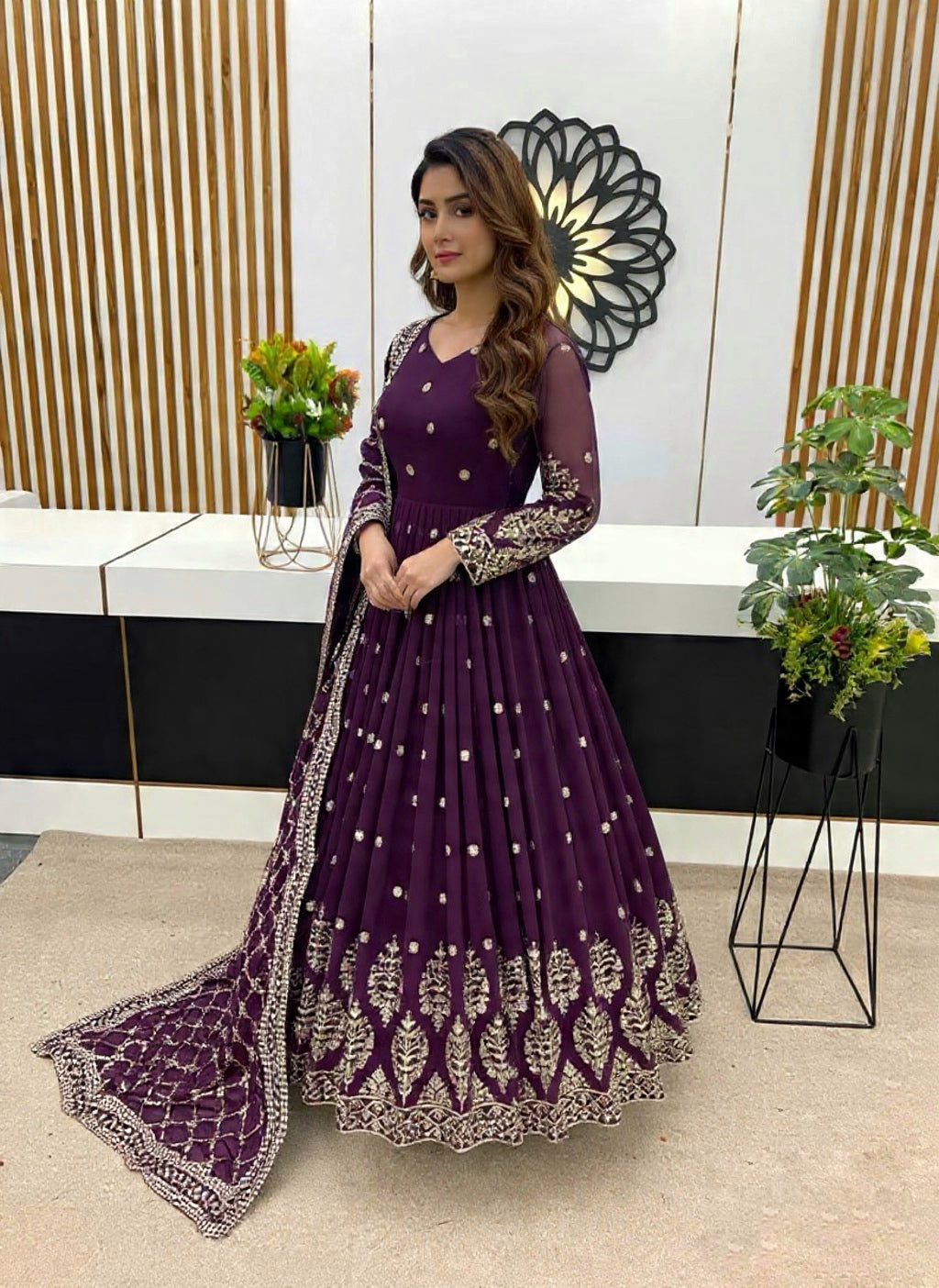 Designer Faux Georgette Heavy Embroidered Gown