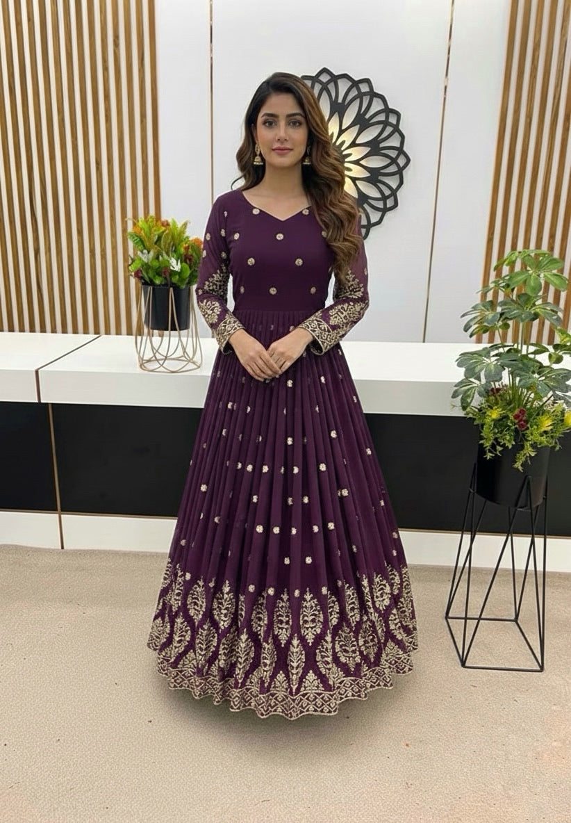 Designer Faux Georgette Heavy Embroidered Gown