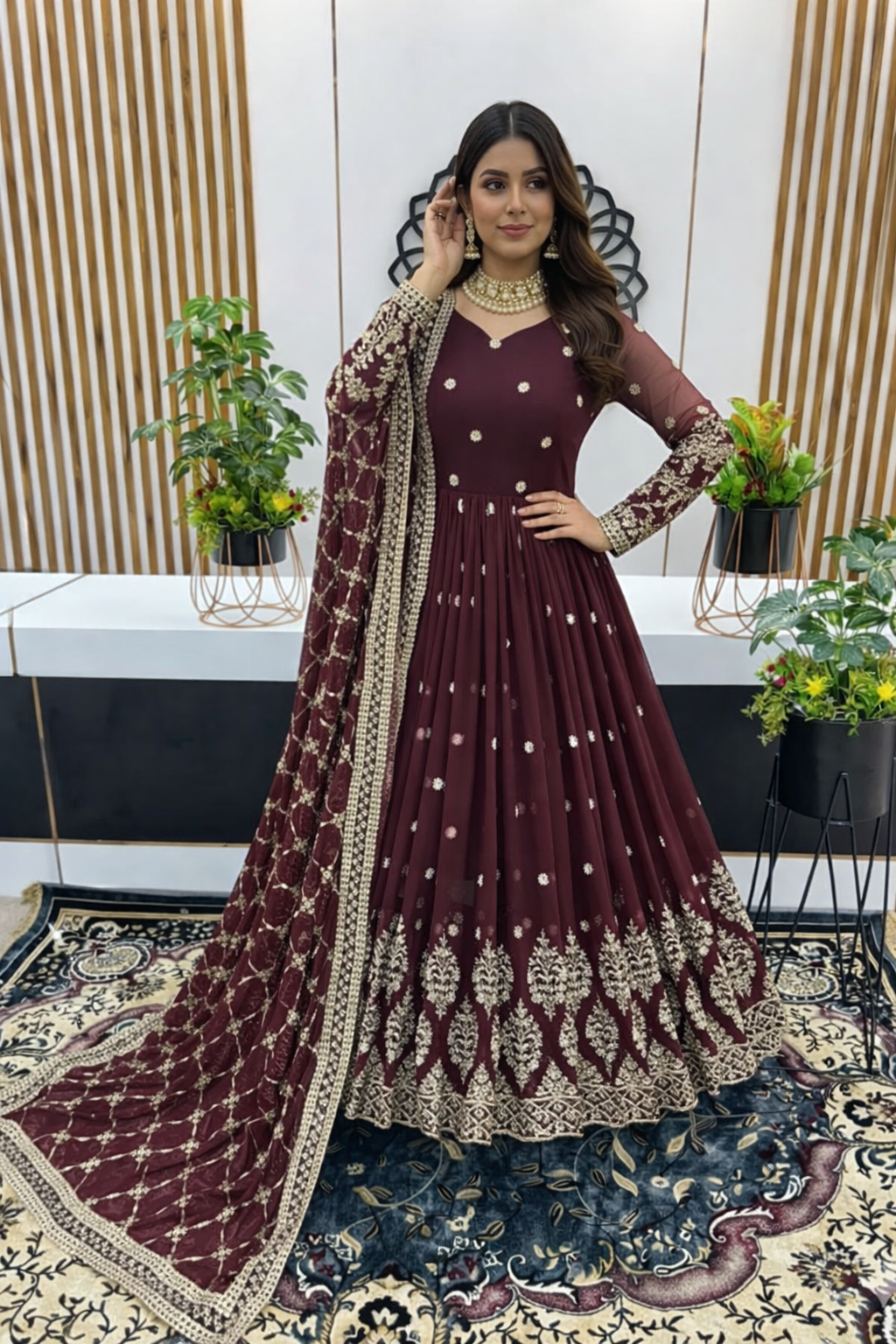 Designer Faux Georgette Heavy Embroidered Gown