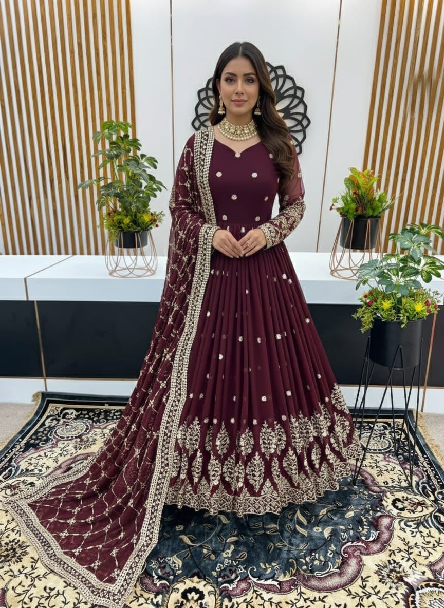 Designer Faux Georgette Heavy Embroidered Gown