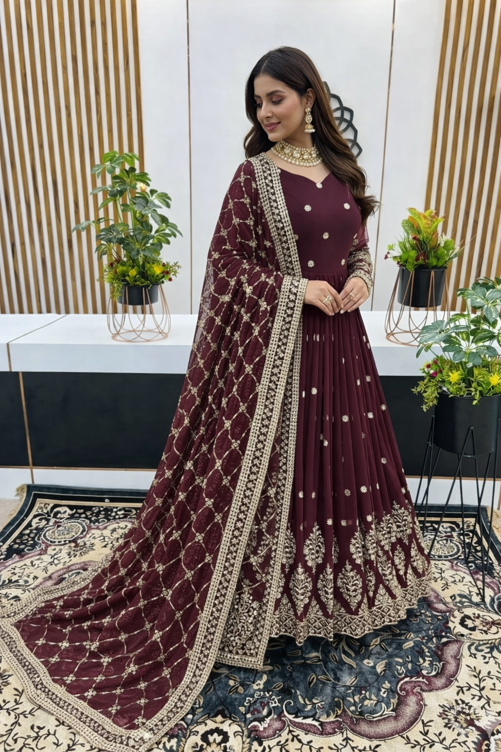 Designer Faux Georgette Heavy Embroidered Gown