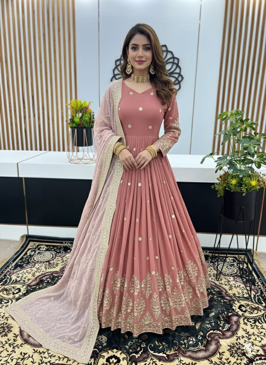 Designer Faux Georgette Heavy Embroidered Gown