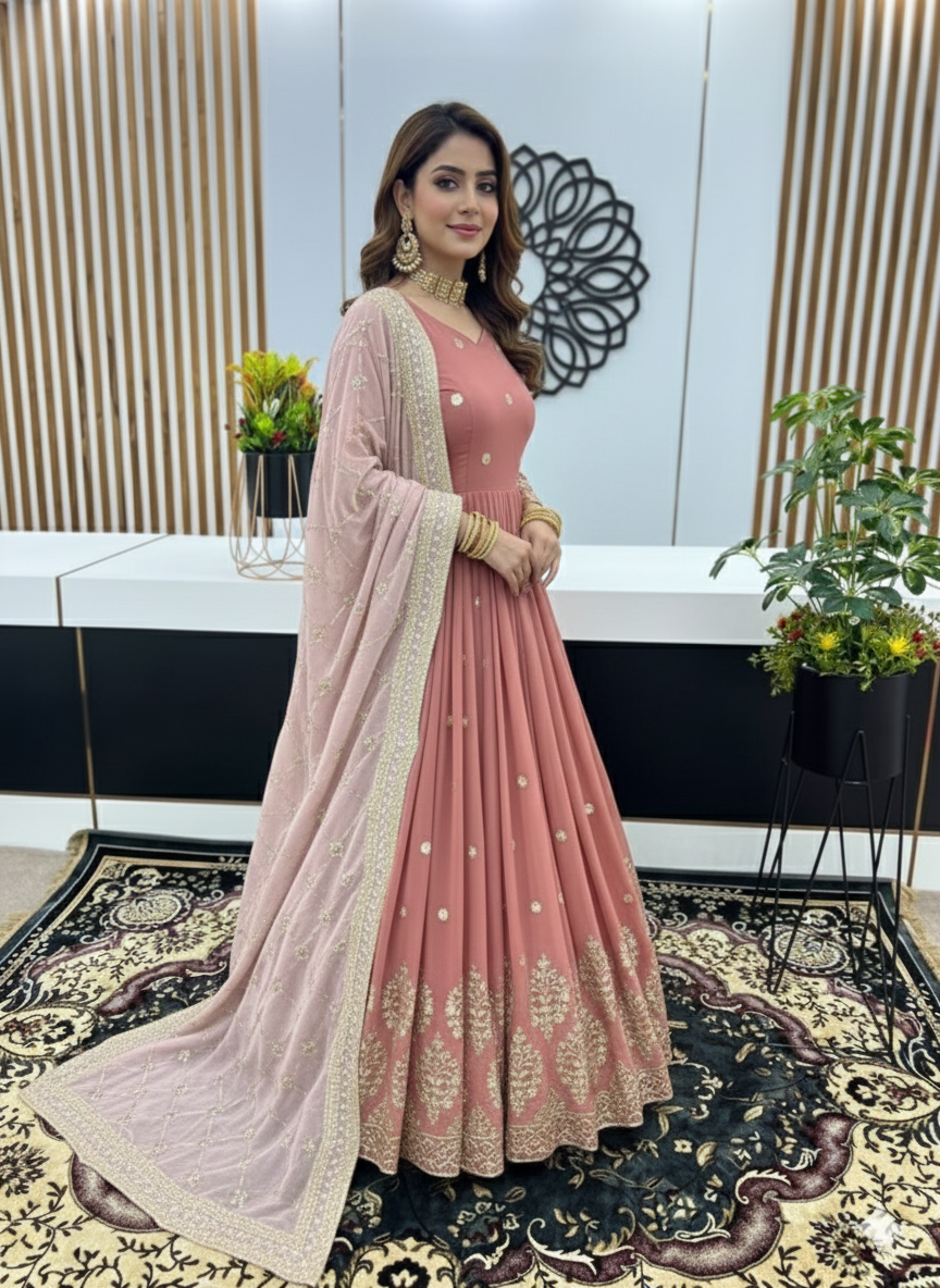 Designer Faux Georgette Heavy Embroidered Gown