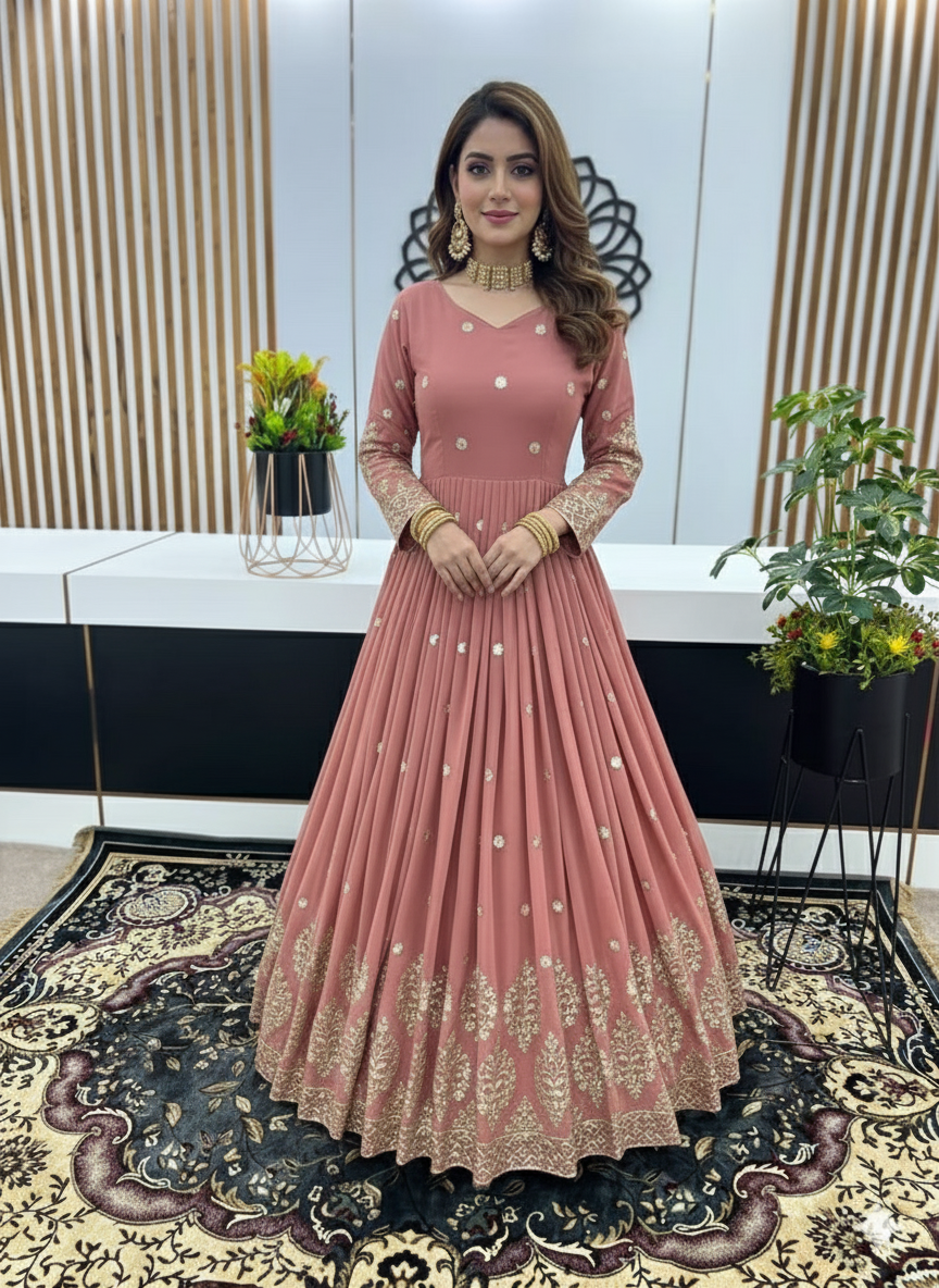 Designer Faux Georgette Heavy Embroidered Gown