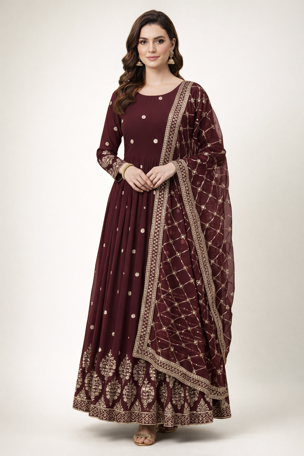Designer Faux Georgette Heavy Embroidered Gown