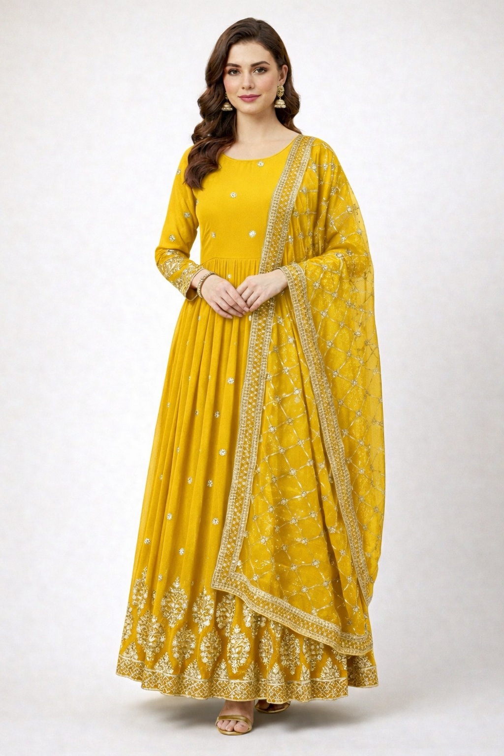 Designer Faux Georgette Heavy Embroidered Gown