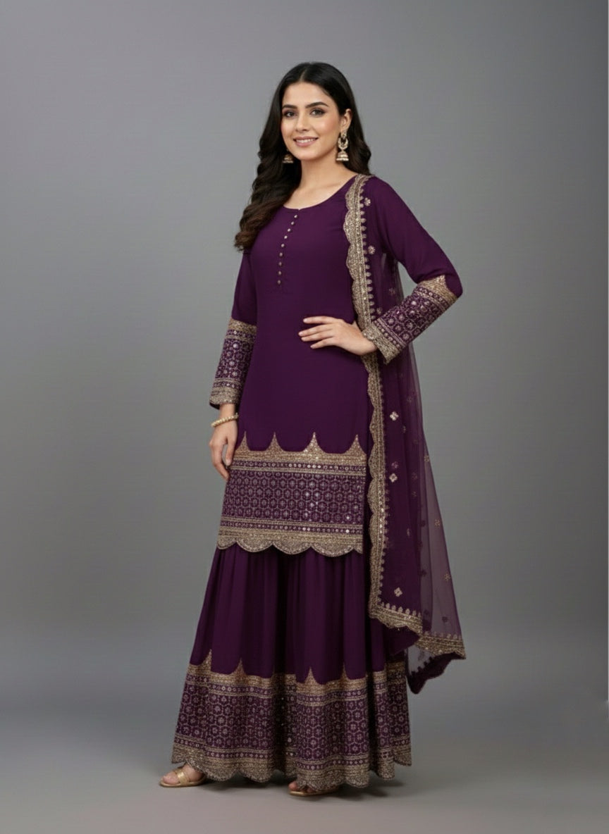 Premium Embroidered Party Wear Sharara Set