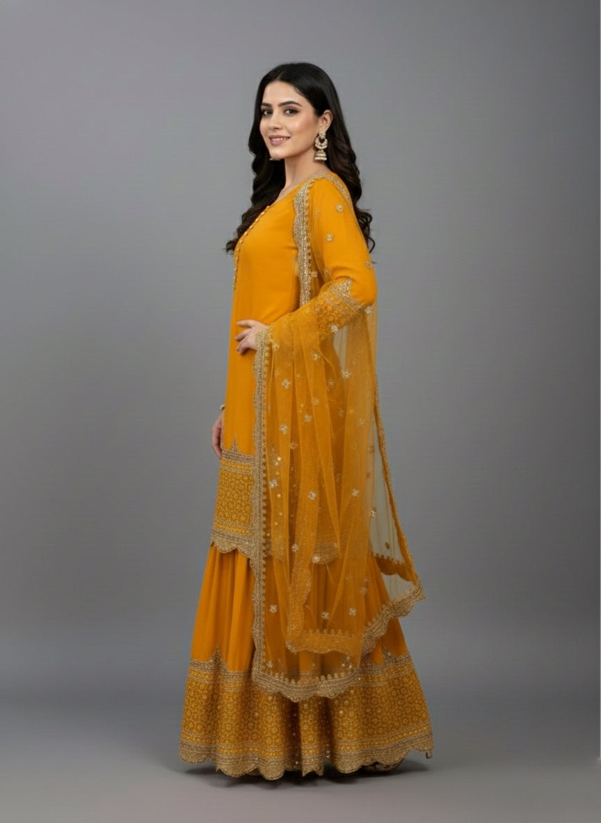 Premium Embroidered Party Wear Sharara Set
