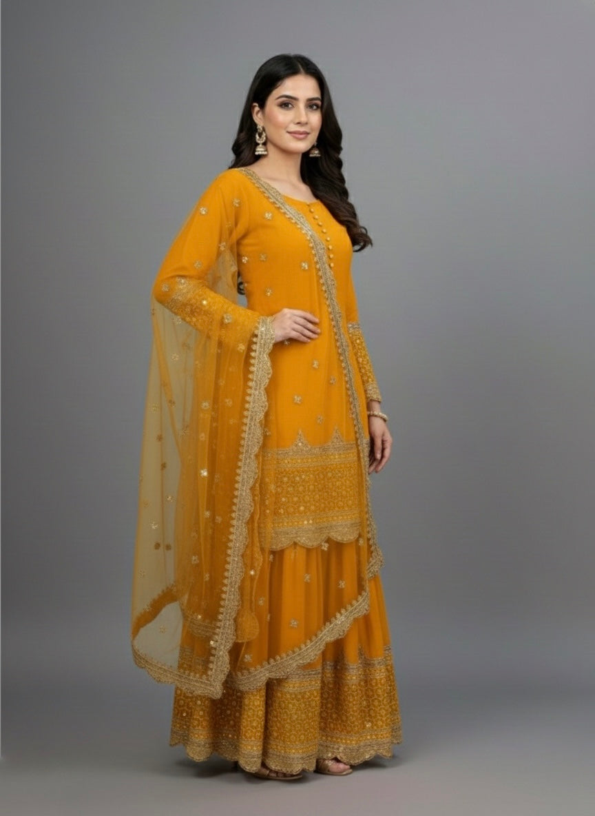 Premium Embroidered Party Wear Sharara Set