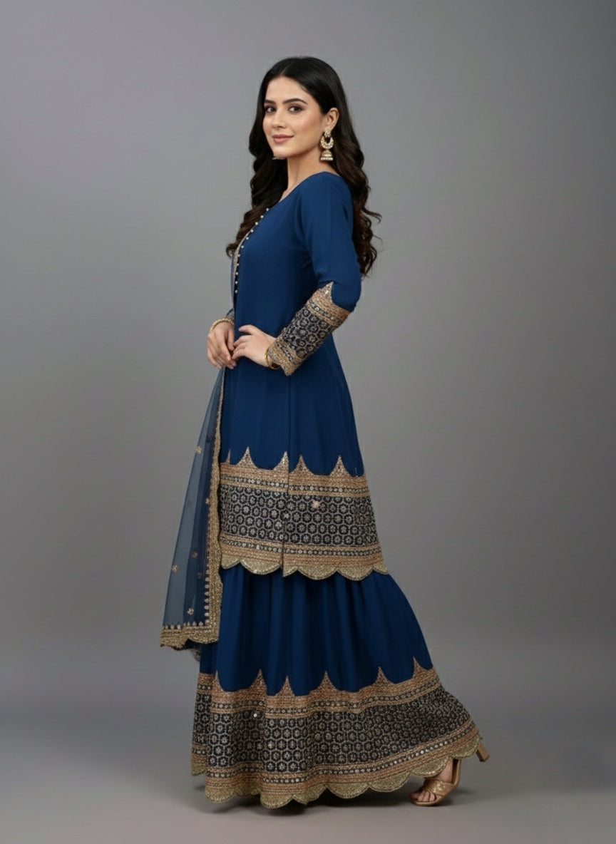 Premium Embroidered Party Wear Sharara Set