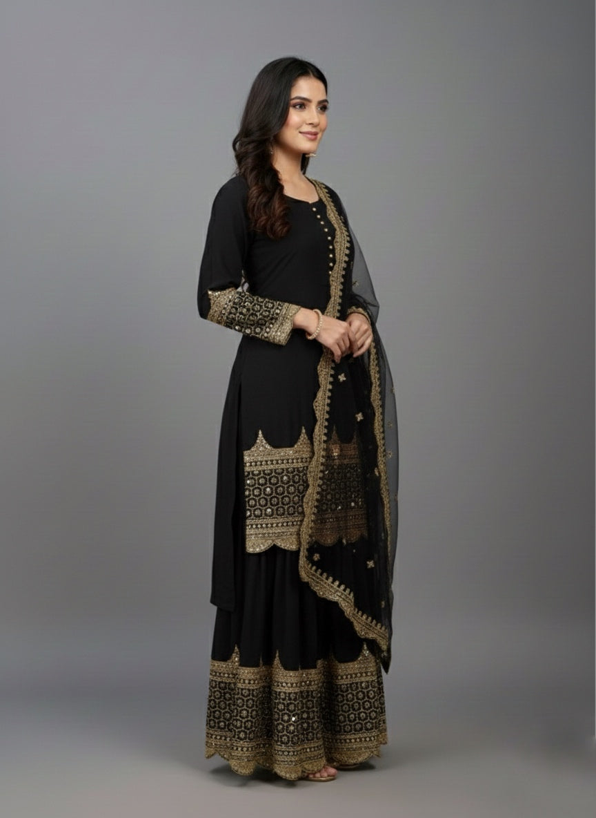 Premium Embroidered Party Wear Sharara Set