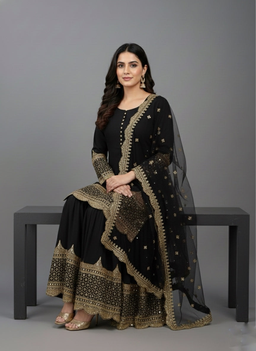 Premium Embroidered Party Wear Sharara Set